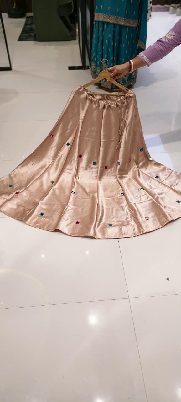 Gajji Silk Butter Soft Shiny Flared Skirt With Real Mirror Multicolor Thread Embroidery Upwork-