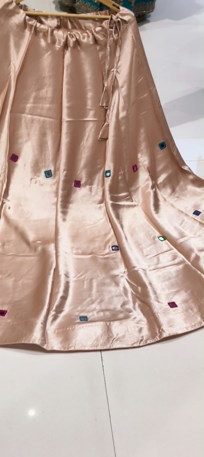 Gajji Silk Butter Soft Shiny Flared Skirt With Real Mirror Multicolor Thread Embroidery Upwork-