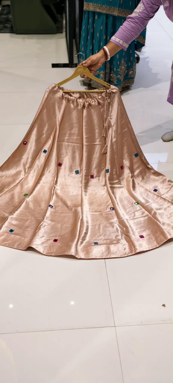 Gajji Silk Butter Soft Shiny Flared Skirt With Real Mirror Multicolor Thread Embroidery Upwork-