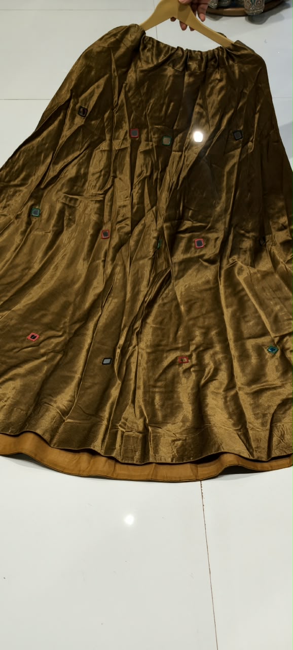 Gajji Silk Butter Soft Shiny Flared Skirt With Real Mirror Multicolor Thread Embroidery Upwork-