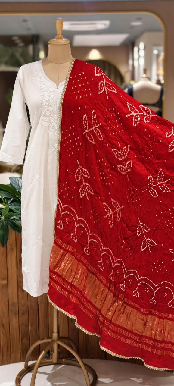 Crush Gajji Silk Bandhani Print Dupatta With Golden Borders Touch- 16631