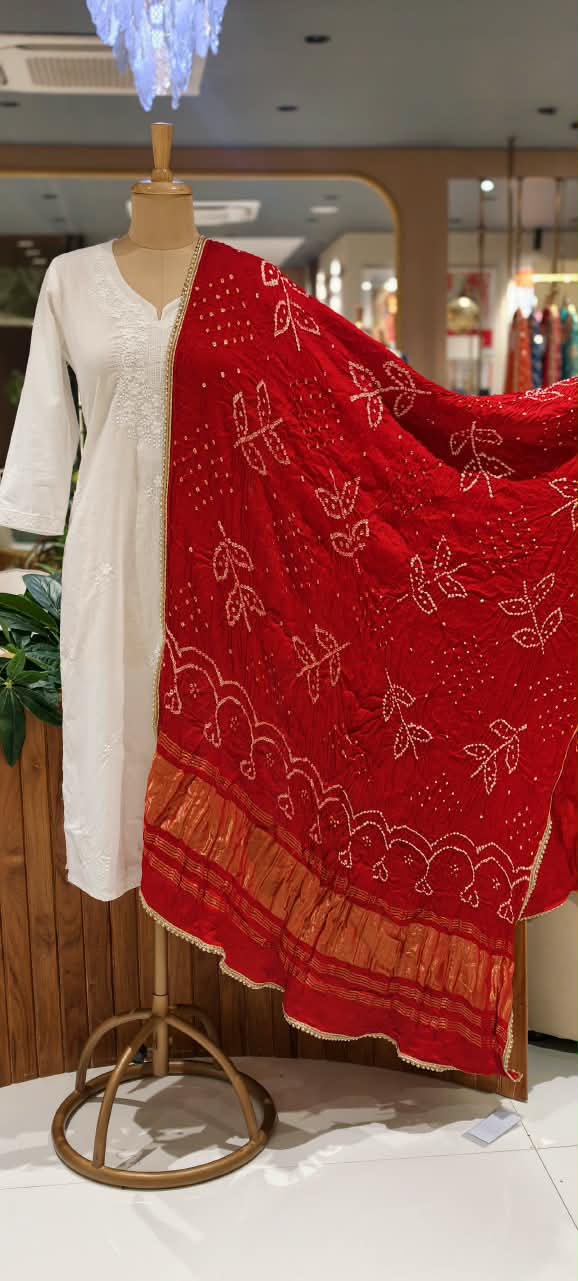 Crush Gajji Silk Bandhani Print Dupatta With Golden Borders Touch- 16631