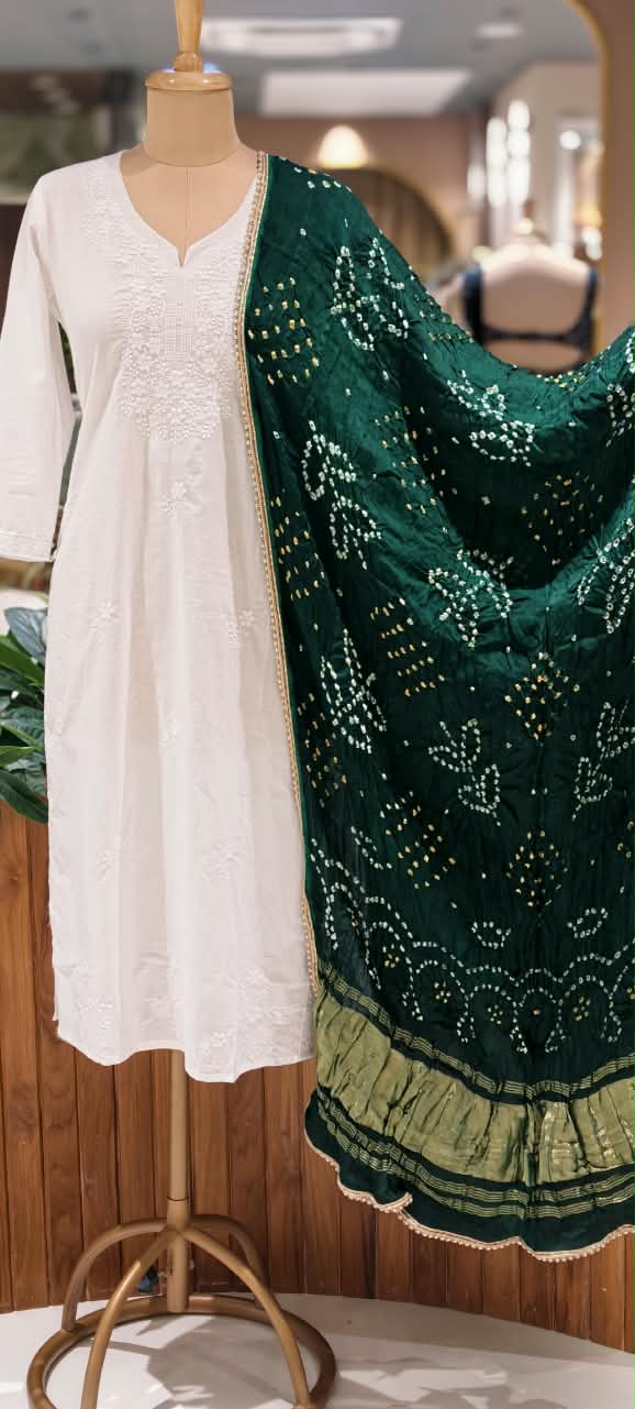 Crush Gajji Silk Bandhani Print Dupatta With Golden Borders Touch- 16631