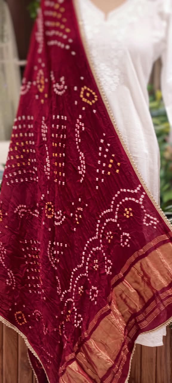 Crush Gajji Silk Bandhani Print Dupatta With Golden Borders Touch- 16631