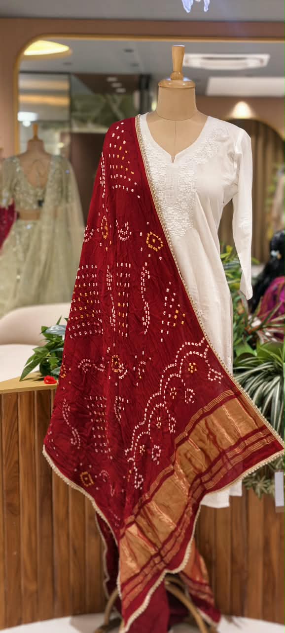 Crush Gajji Silk Bandhani Print Dupatta With Golden Borders Touch- 16631