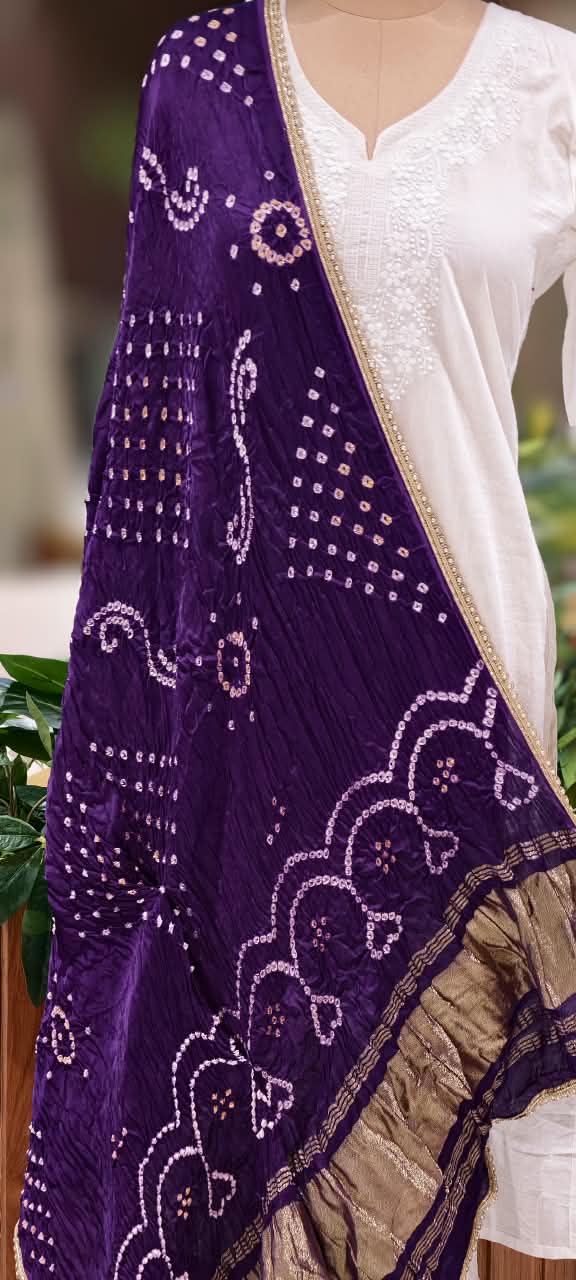 Crush Gajji Silk Bandhani Print Dupatta With Golden Borders Touch- 16631