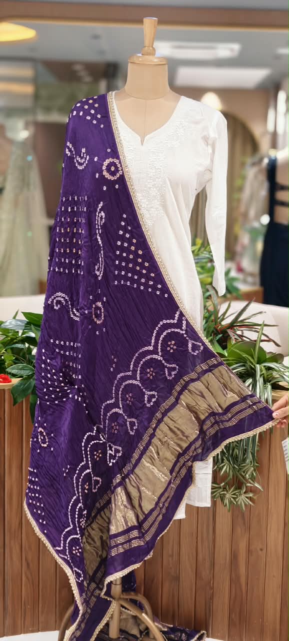 Crush Gajji Silk Bandhani Print Dupatta With Golden Borders Touch- 16631