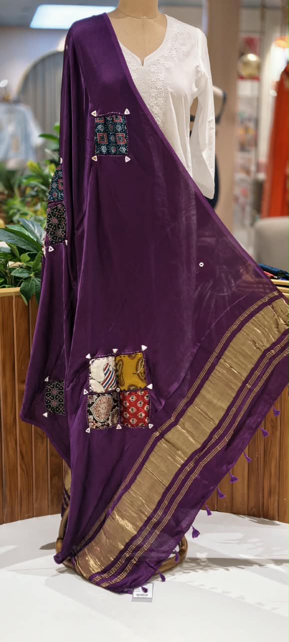 Kalamkari Artistic Traditional Motif With Golden Zari Touch Bordered Dupatta- 16656