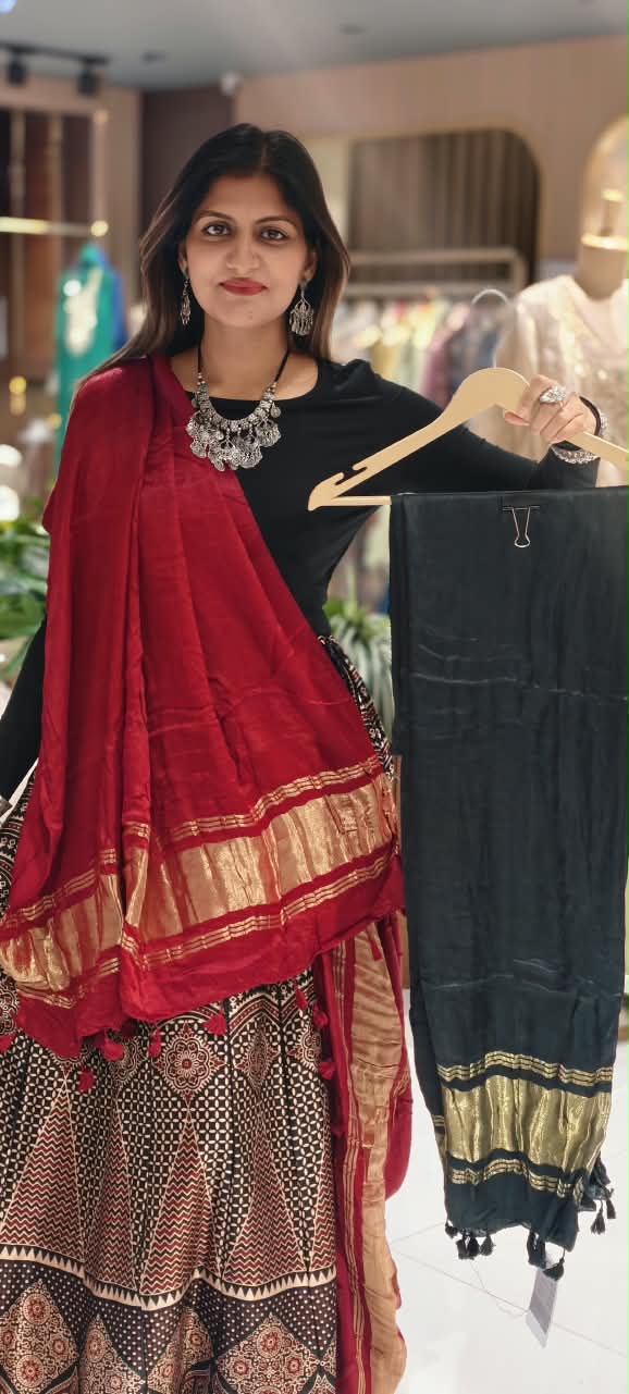 Traditional Festive Zari Woven Border Dupatta with Tassels- 16658