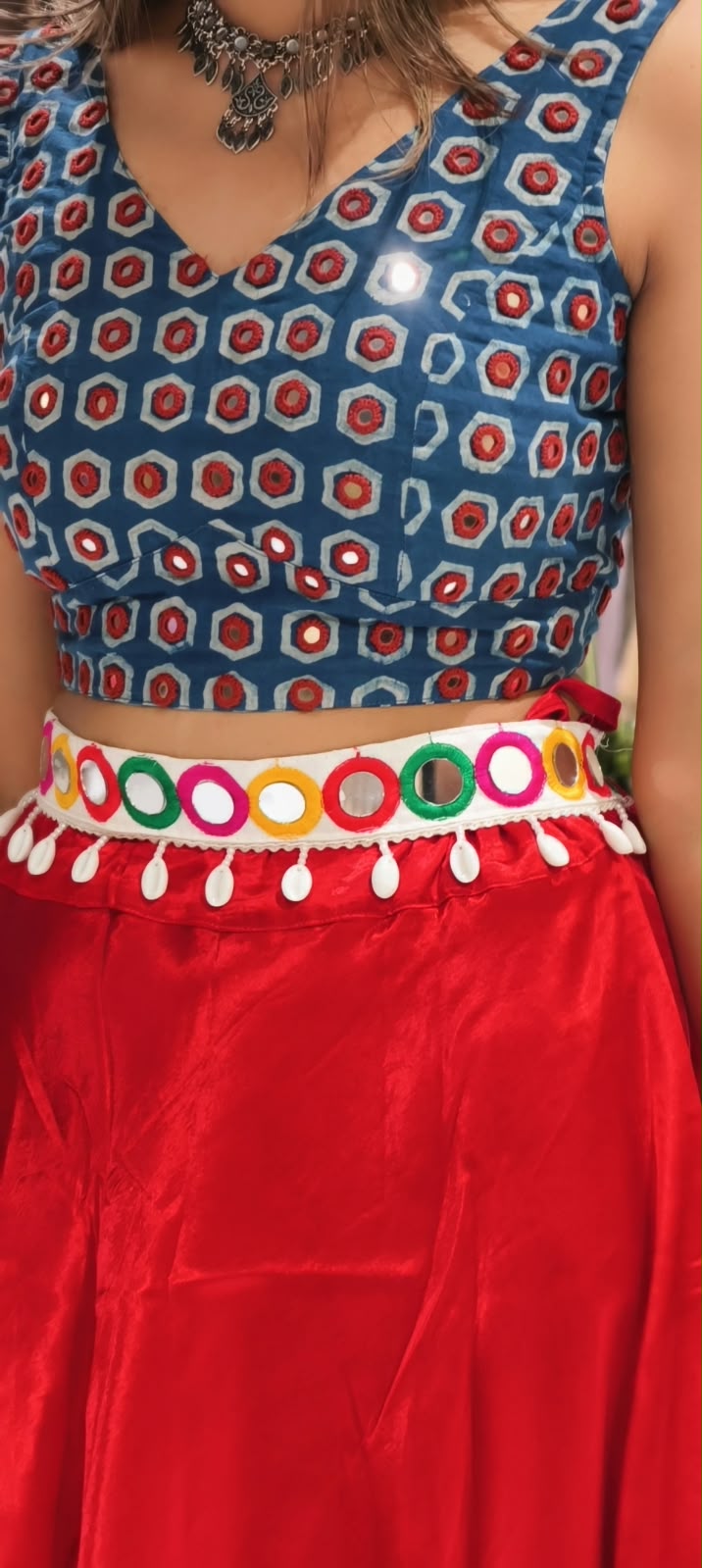 Handcrafted Mirror Work Flower & Cowrie Shell Ethnic Kamarbandh Belt-RB980