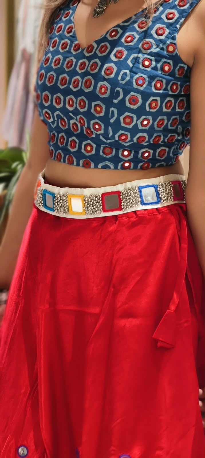 Handcrafted Mirror Work Flower & Cowrie Shell Ethnic Kamarbandh Belt-RB980