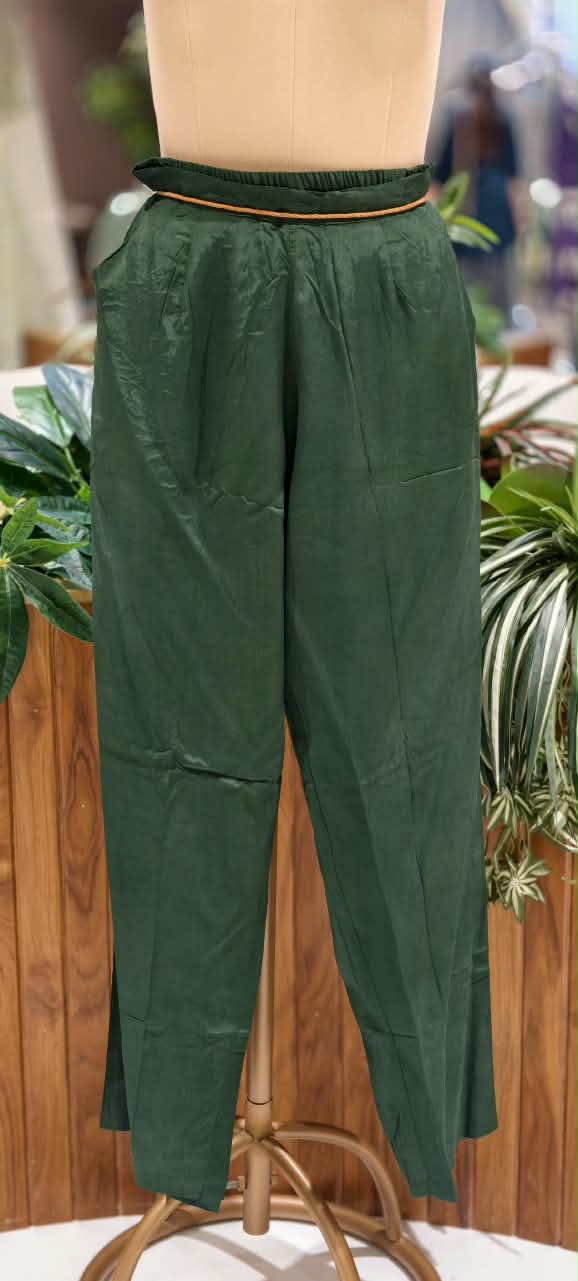 Dark Green Russian Silk Full Suit Set With Polka Dot Kurta, Plain Bottom & Gajji Silk Dupatta- 16598