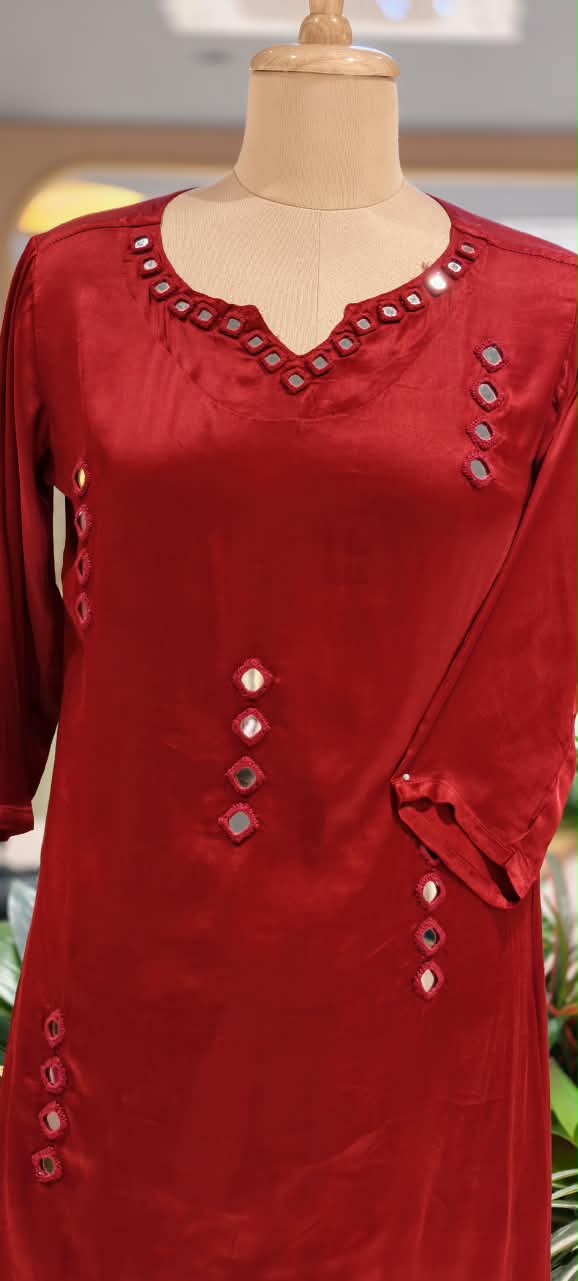 Real Mirror Solid Shade Gajji Silk Indo-Western High-Low Kurta with Dhoti Style Skirt- 16663