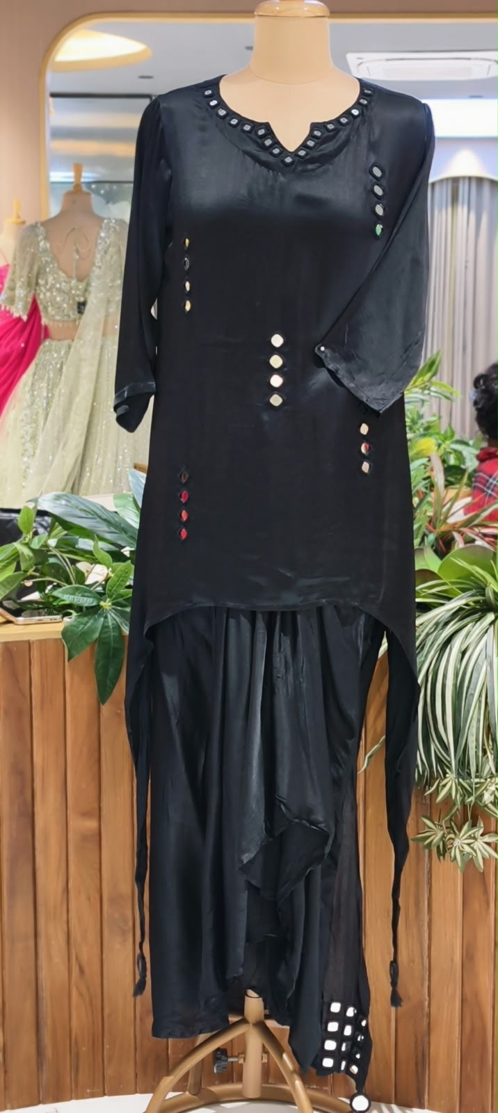 Real Mirror Solid Shade Gajji Silk Indo-Western High-Low Kurta with Dhoti Style Skirt- 16663