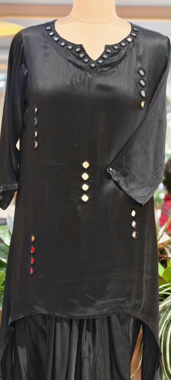 Real Mirror Solid Shade Gajji Silk Indo-Western High-Low Kurta with Dhoti Style Skirt- 16663