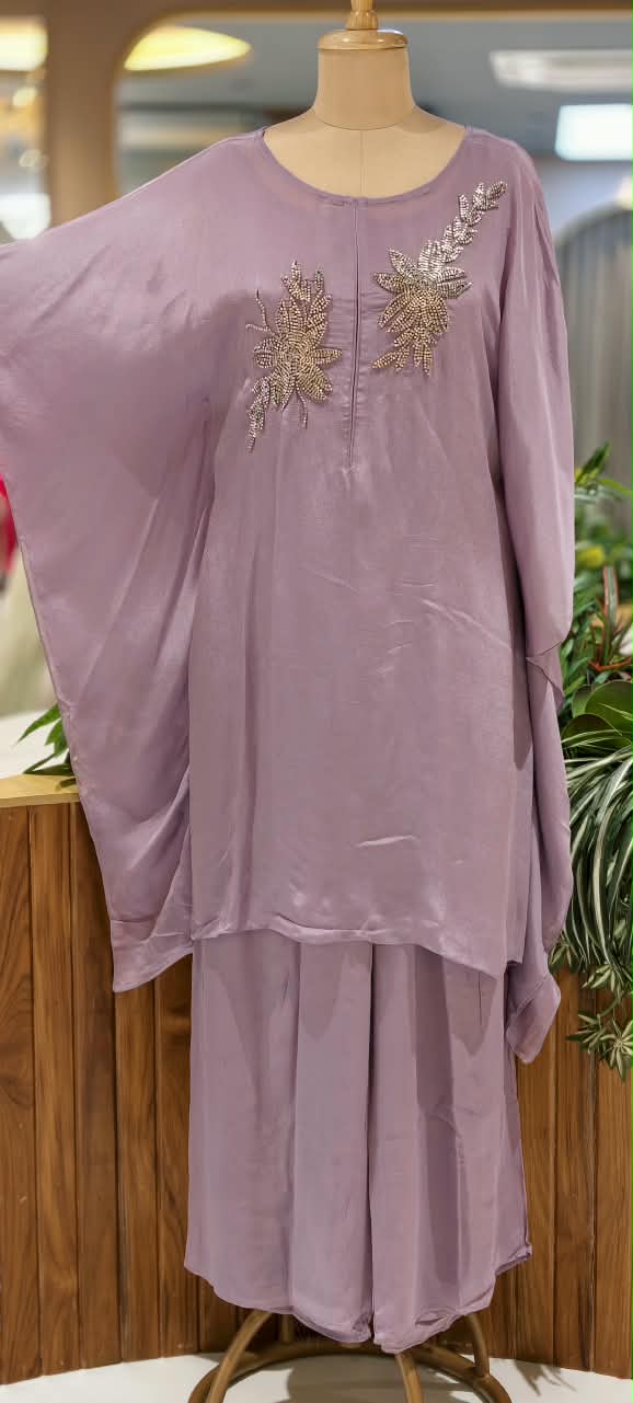 Chinon Metallic 3D Embroidered Kaftan with Inner and Matching Bottom- 16465