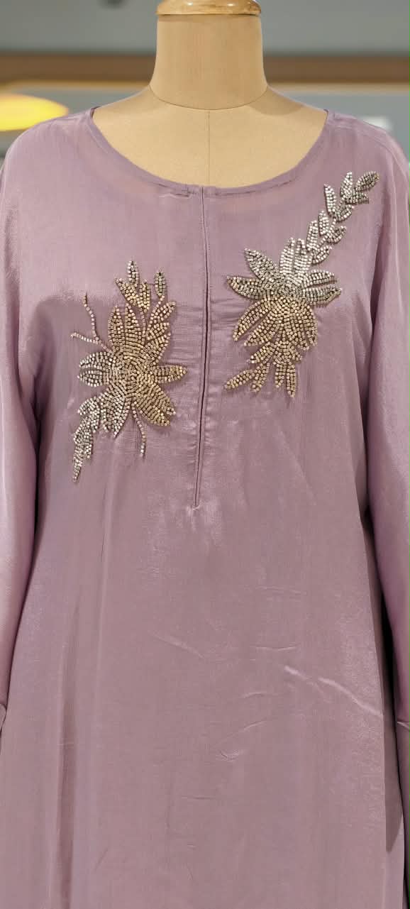 Chinon Metallic 3D Embroidered Kaftan with Inner and Matching Bottom- 16465