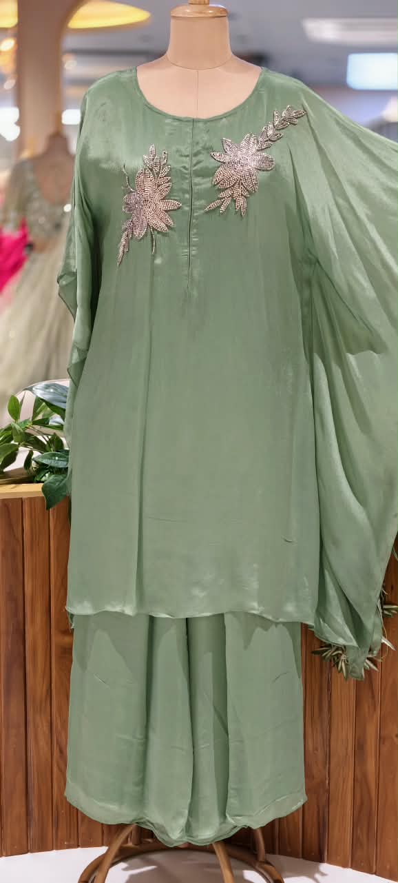 Chinon Metallic 3D Embroidered Kaftan with Inner and Matching Bottom- 16465