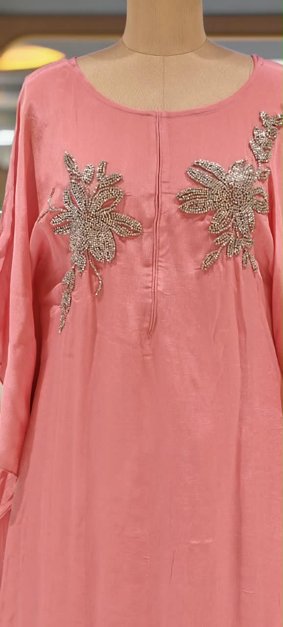 Chinon Metallic 3D Embroidered Kaftan with Inner and Matching Bottom- 16465