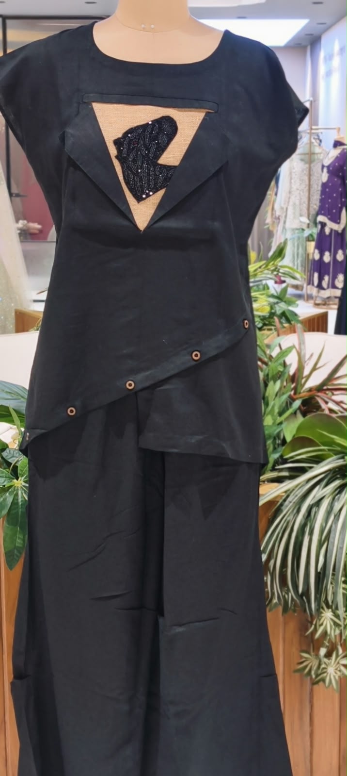 Stylish High-Low Front Flap Handloom Cotton Cut-Dana Embroidered Matching Co-Ord Set- 16706