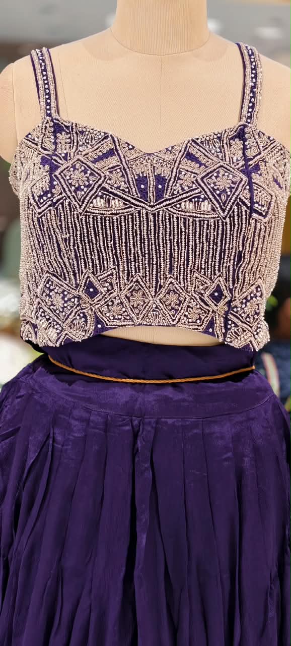 Designer Embroidered Crop Top with Dhoti Pants & Flowing Cape Set-16751