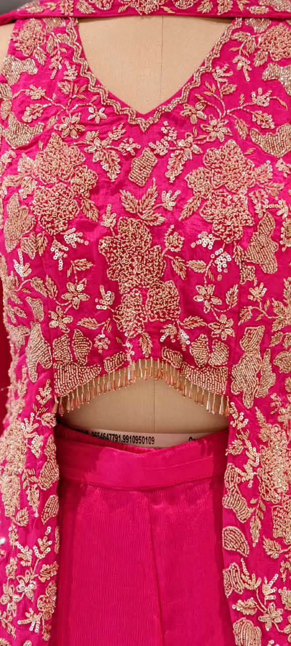 Embroidered Designer Sleeveless Crop Top And Chowker Dupatta with Palazzo Set 16750
