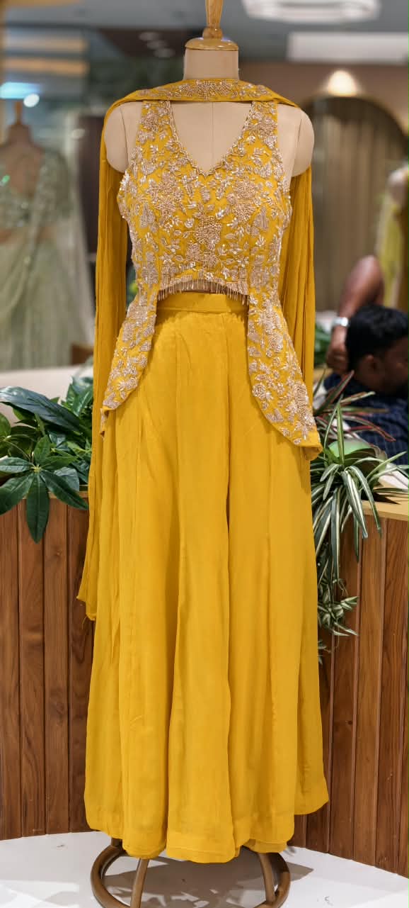 Embroidered Designer Sleeveless Crop Top And Chowker Dupatta with Palazzo Set 16750