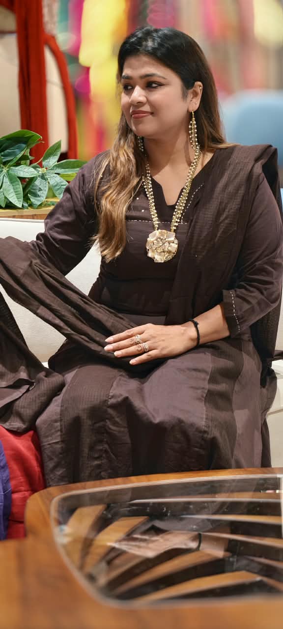 Kota Doria Solid Shade A-Line Full Suit Set With Tiny Sequence & Thread Touch With Matching Dupatta- 16744