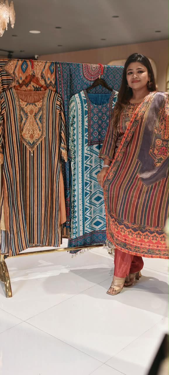 Premium Gajji Silk Striped Prints With Embroidered Neckline Straight Full Suit Set With Dupatta-16691 16688 16738