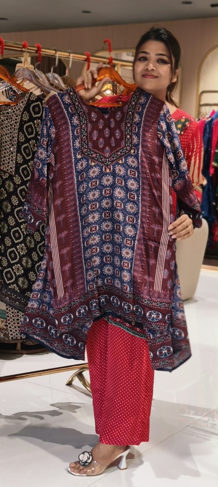 Wine Elegance Floral Block Print Flowy Crepe Casual Co-Ord Set- 15239