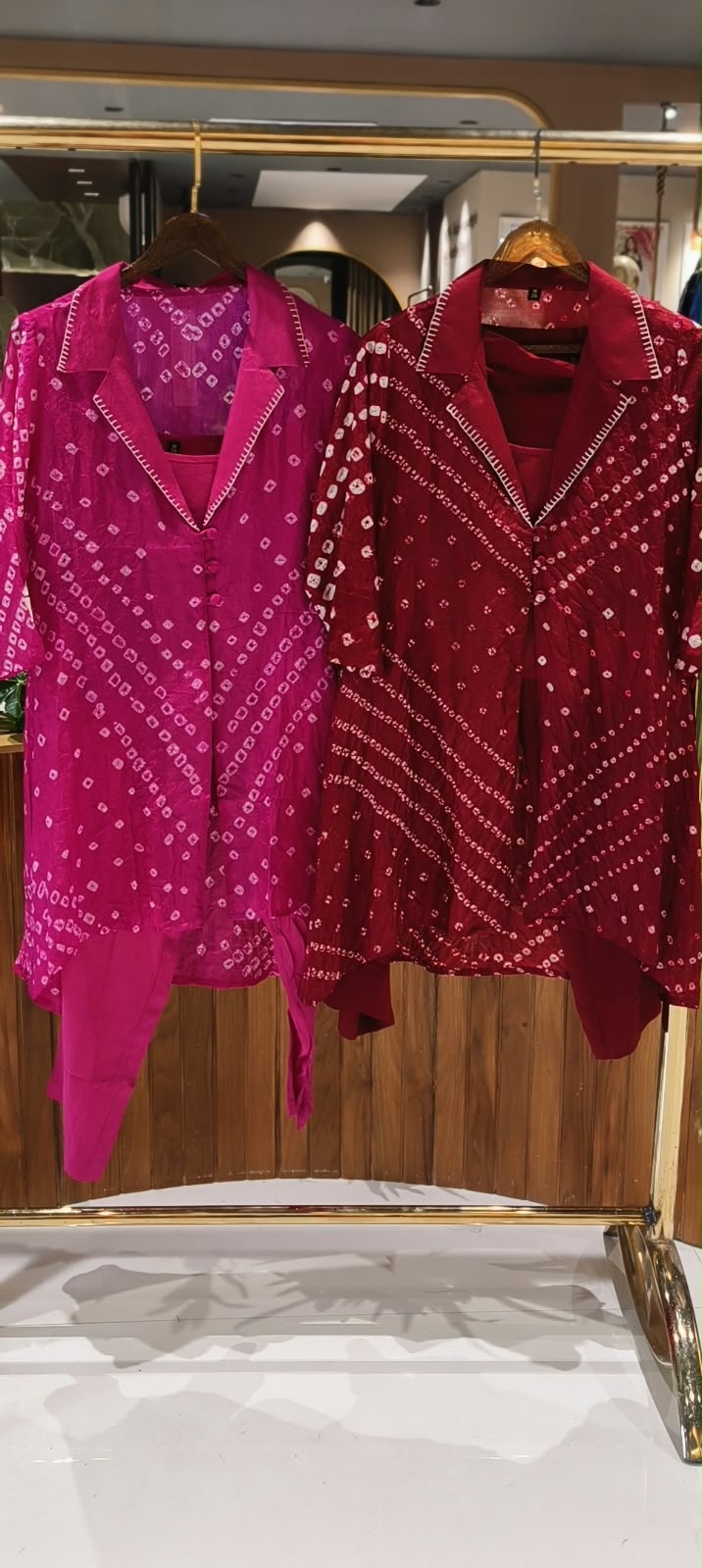 Premium Muslin Fabric Fuschia Glow Bandhani Bustier & Jacket Style Co-Ord Set- 16724