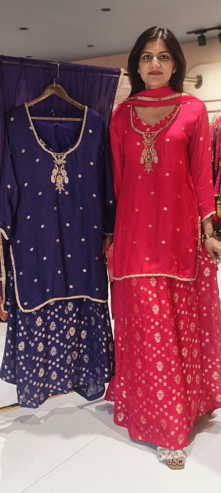 Elegant Vibrant Padded Bustier Top with Embroidered Short Kurti and  Brocade Banarasi Skirt with Dupatta Set-16591