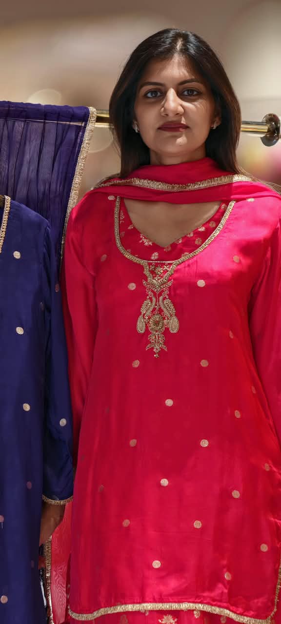 Elegant Vibrant Padded Bustier Top with Embroidered Short Kurti and  Brocade Banarasi Skirt with Dupatta Set-16591