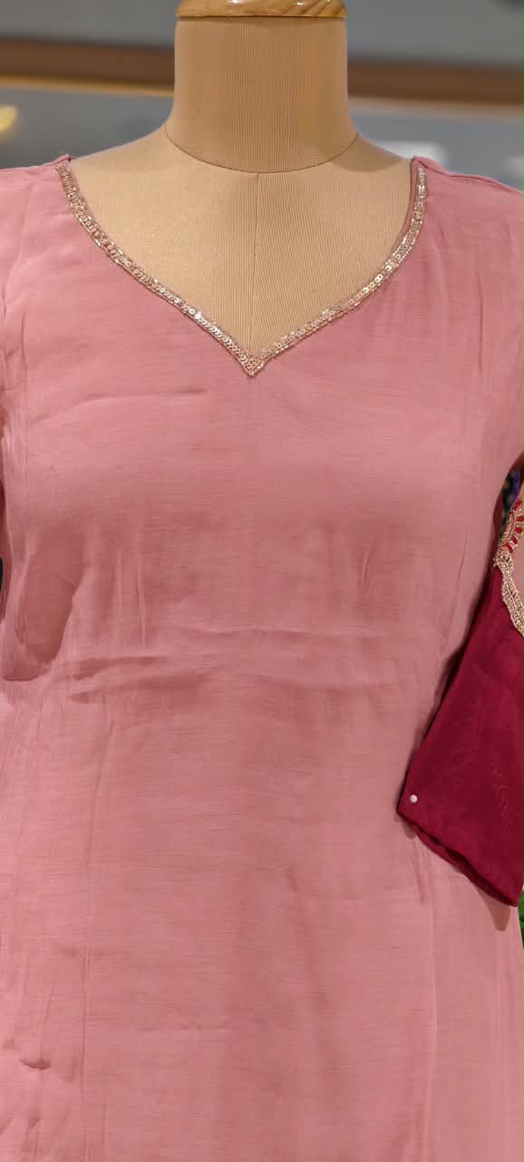 Surat Mulchanderi Solid Shade  Contrast embroidered Patch Work Aline Full Suit Set 16772