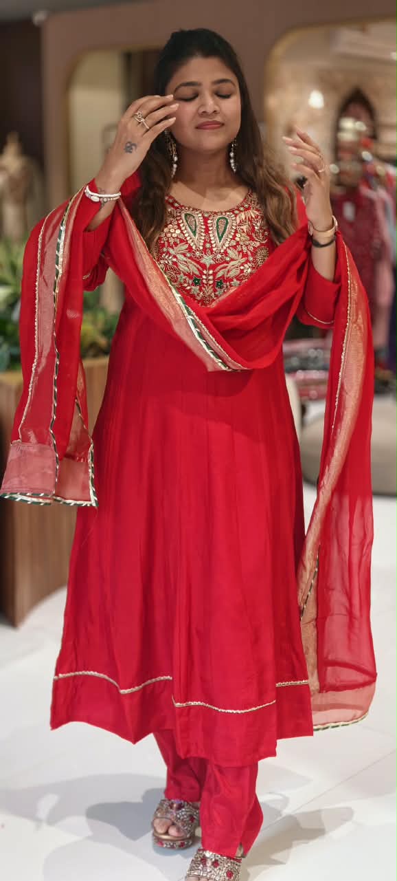 Grand Yoke With Rich Beaded Embroidery Russian Silk Panel Anarkali Full Suit Set With Dupatta- 16889