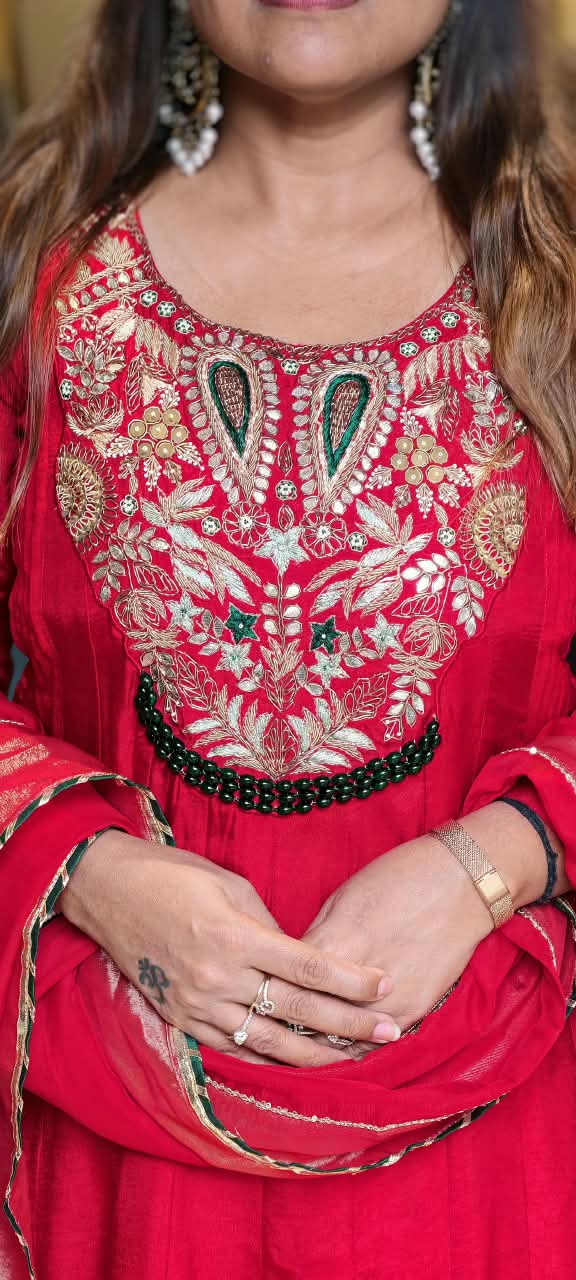 Grand Yoke With Rich Beaded Embroidery Russian Silk Panel Anarkali Full Suit Set With Dupatta- 16889