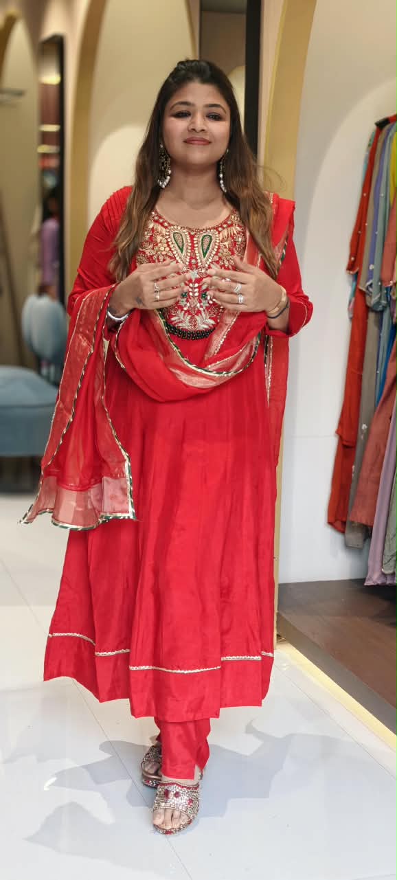 Grand Yoke With Rich Beaded Embroidery Russian Silk Panel Anarkali Full Suit Set With Dupatta- 16889