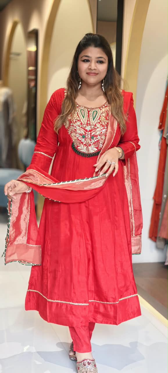 Grand Yoke With Rich Beaded Embroidery Russian Silk Panel Anarkali Full Suit Set With Dupatta- 16889