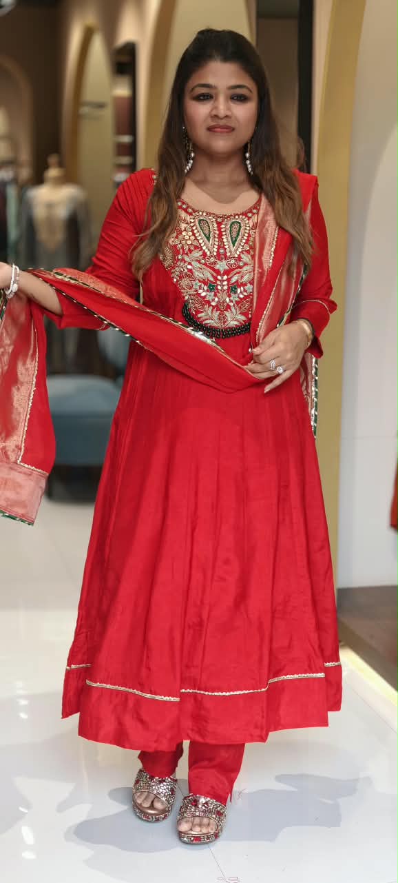 Grand Yoke With Rich Beaded Embroidery Russian Silk Panel Anarkali Full Suit Set With Dupatta- 16889