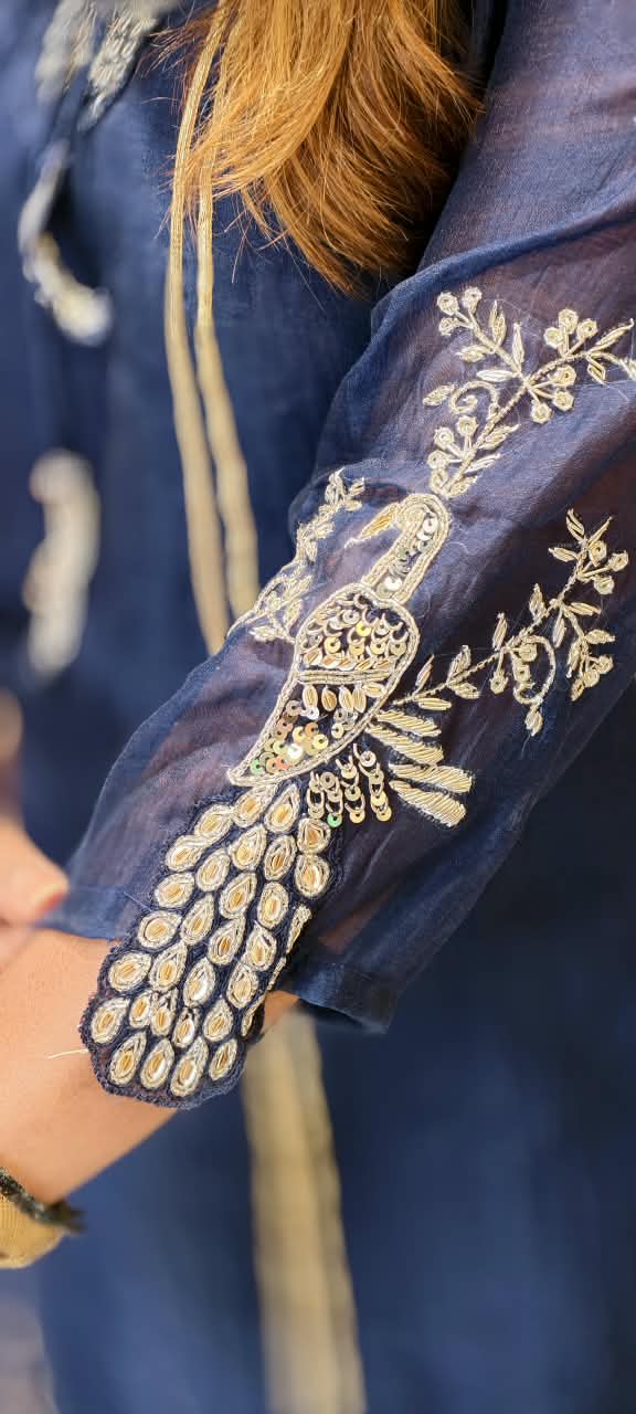 Gotta Patti Linear Panels Dangled Neckline A-Line Full Suit Set With Dupatta- 16886