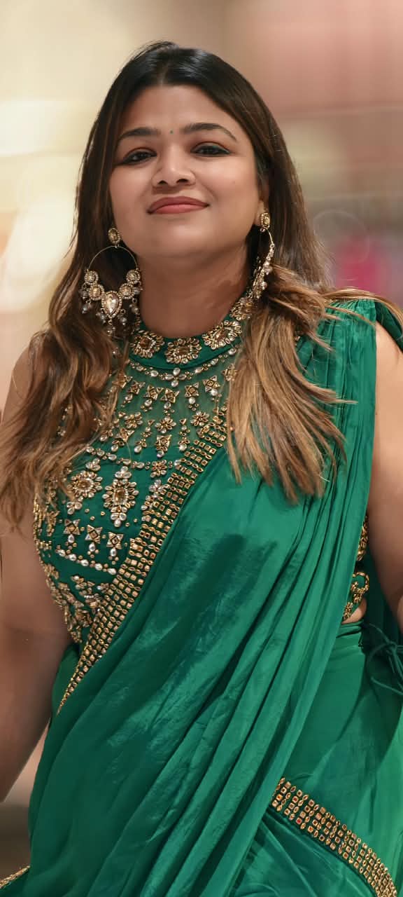 Royal Glam Pre-Draped Saree with Beaded Hand Embellished Blouse In Vibrant Tone- 16973