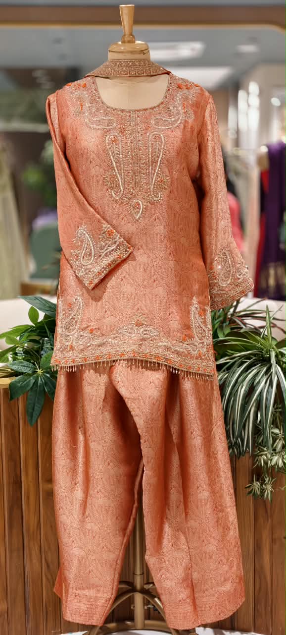 Weavin Banarasi Kurta With Farshi Bottom Set with Intricate Zari Embroidery & Elegant Paisley Border Work- 16963