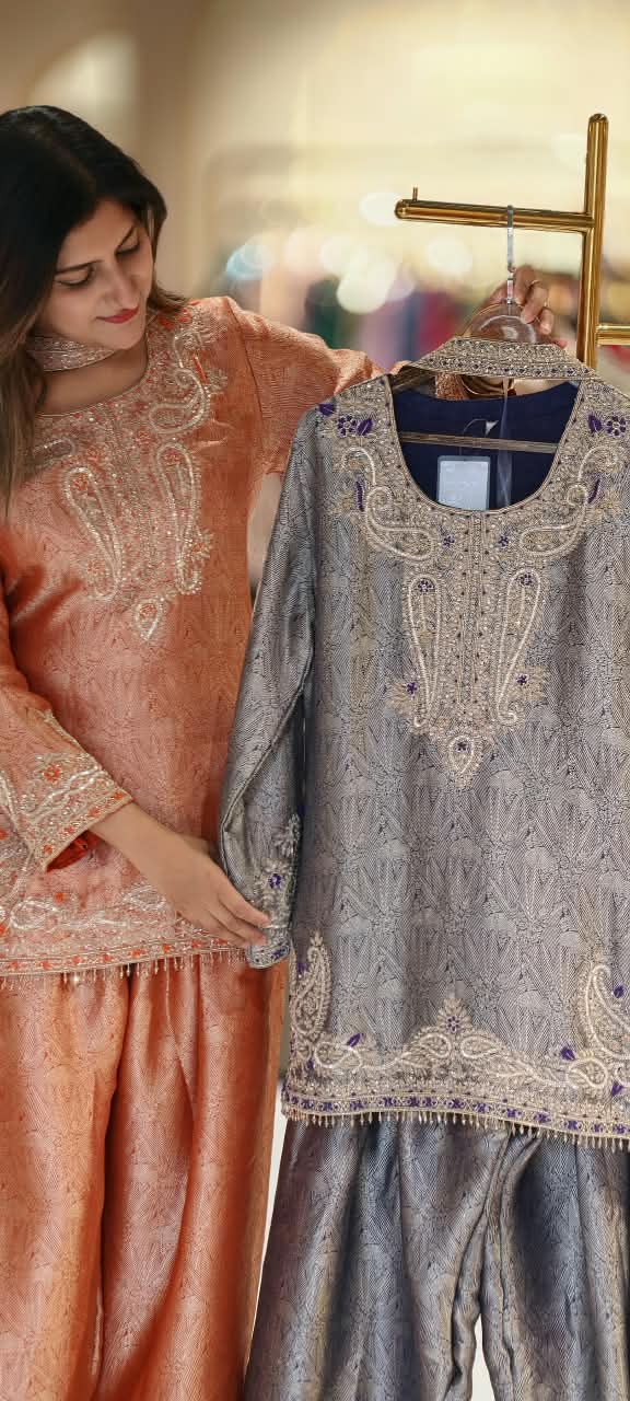 Weavin Banarasi Kurta With Farshi Bottom Set with Intricate Zari Embroidery & Elegant Paisley Border Work- 16963