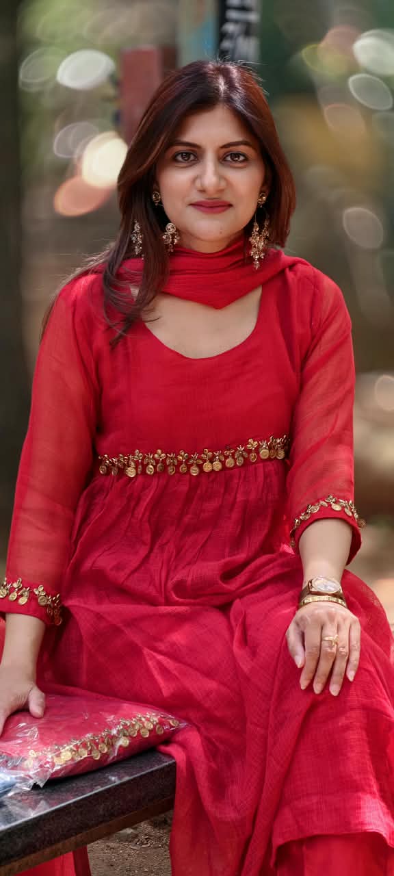 Golden Coin Tassel Over Joint Pure Banarasi Kota Checks Solid Anarkali Full Suit Set With Dupatta- 17013