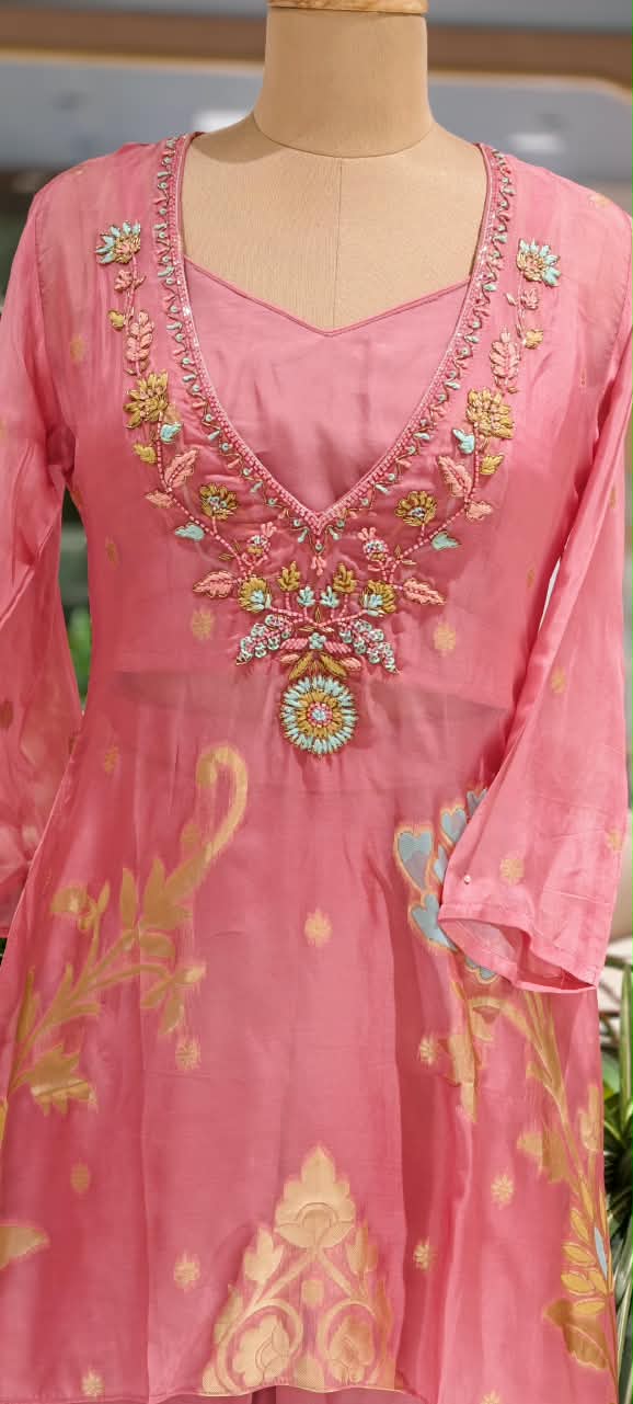 Subtle Floral Print With Intricate Embroidery Bustier Style Matching Co-Ord Set- 17027
