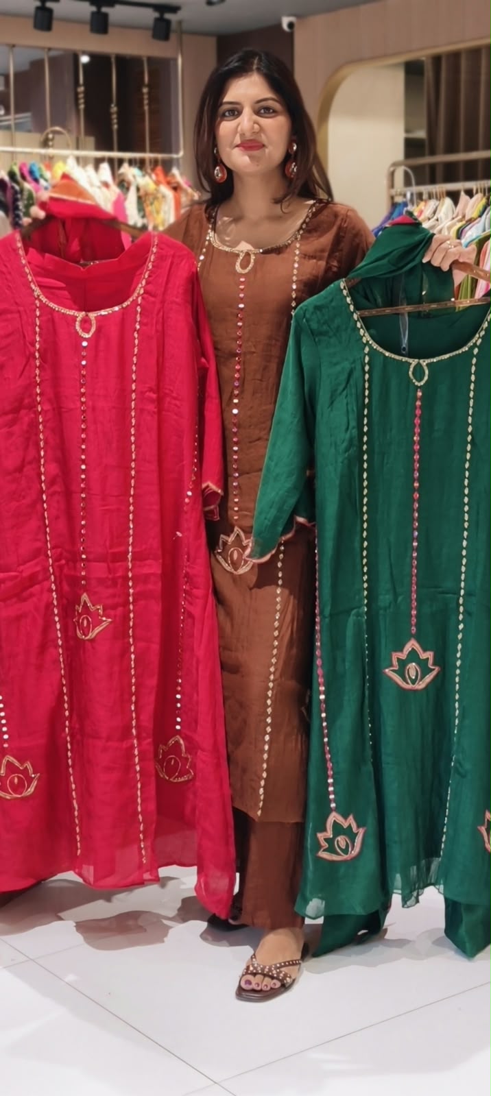 Real Mirror With Cut-Dana Panel Work Mul-Chanderi A-Line Full Suit Set With Matching Dupatta- 17070