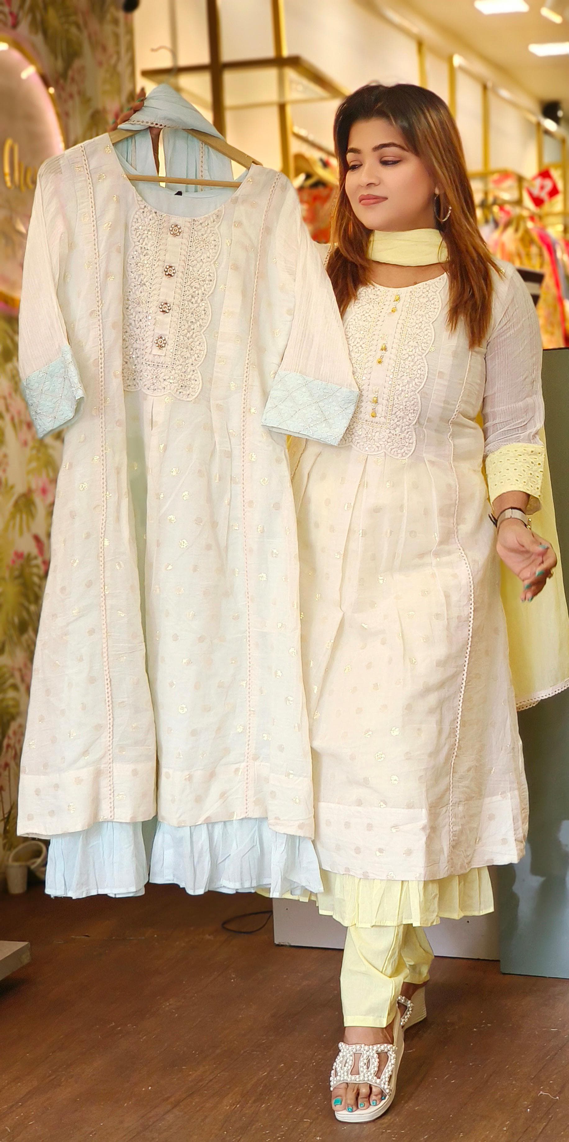 Beautiful Cotton Summer A-line double layer Full Suit ( Set of 3)-05753