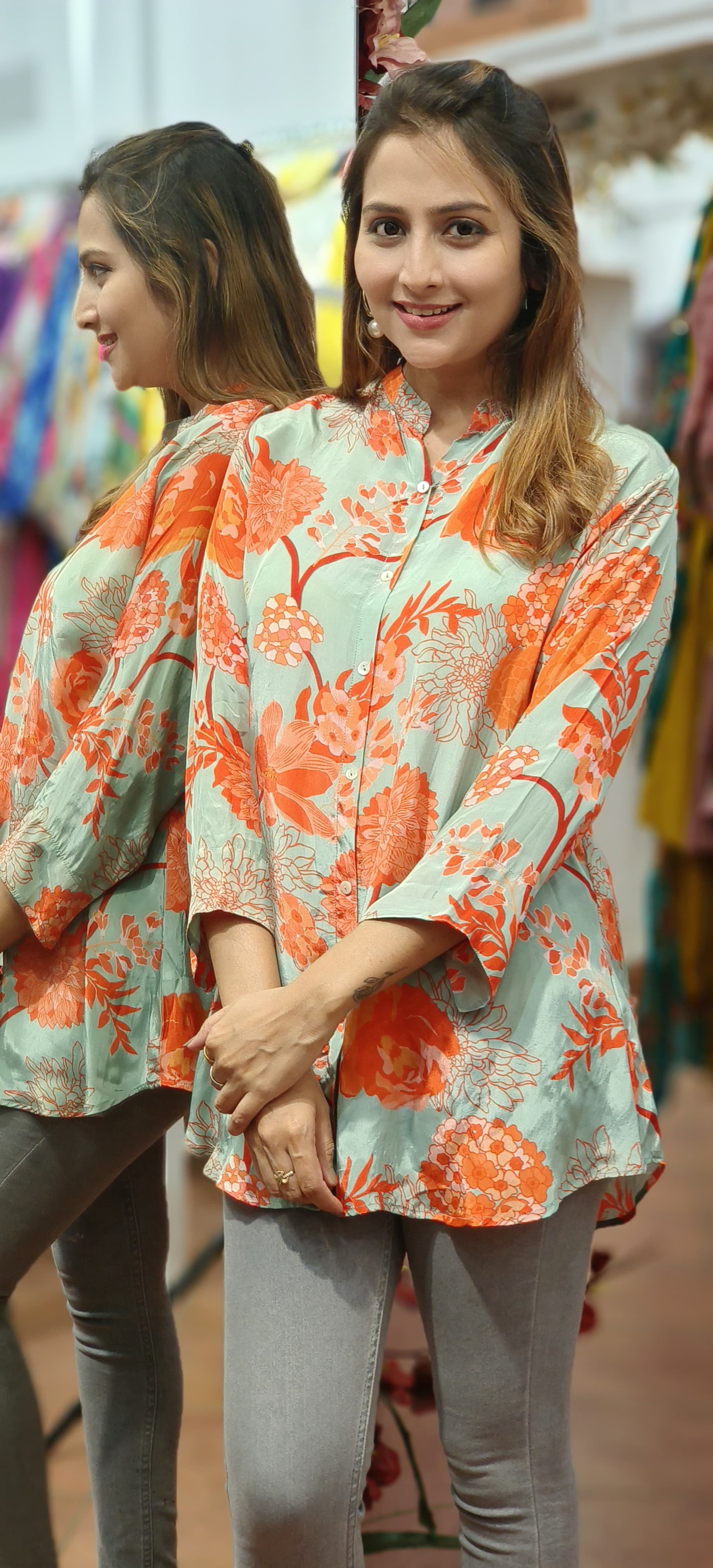 Beautiful Floral Printed Crape Shirt-06002-06001