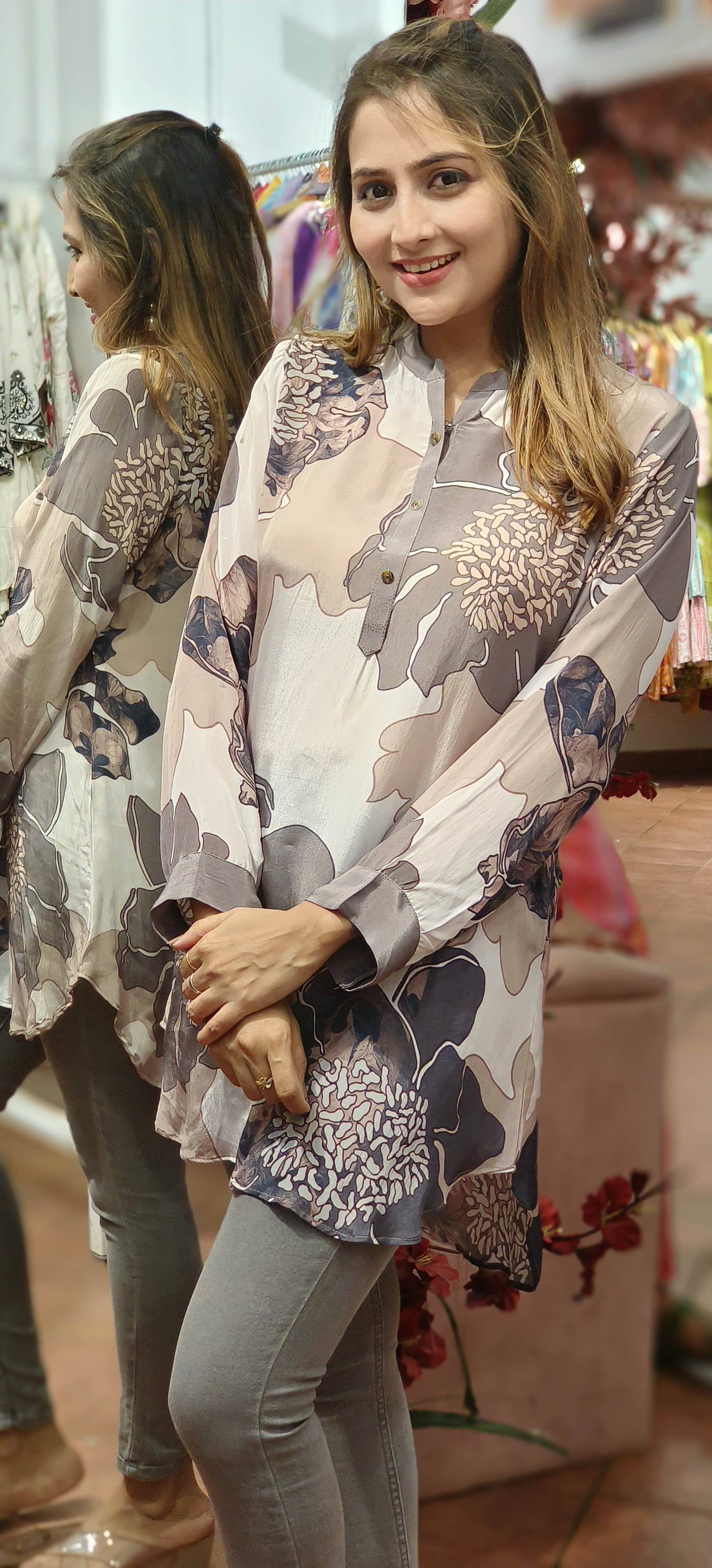 Beautiful crape floral printed shirt-05999-06000