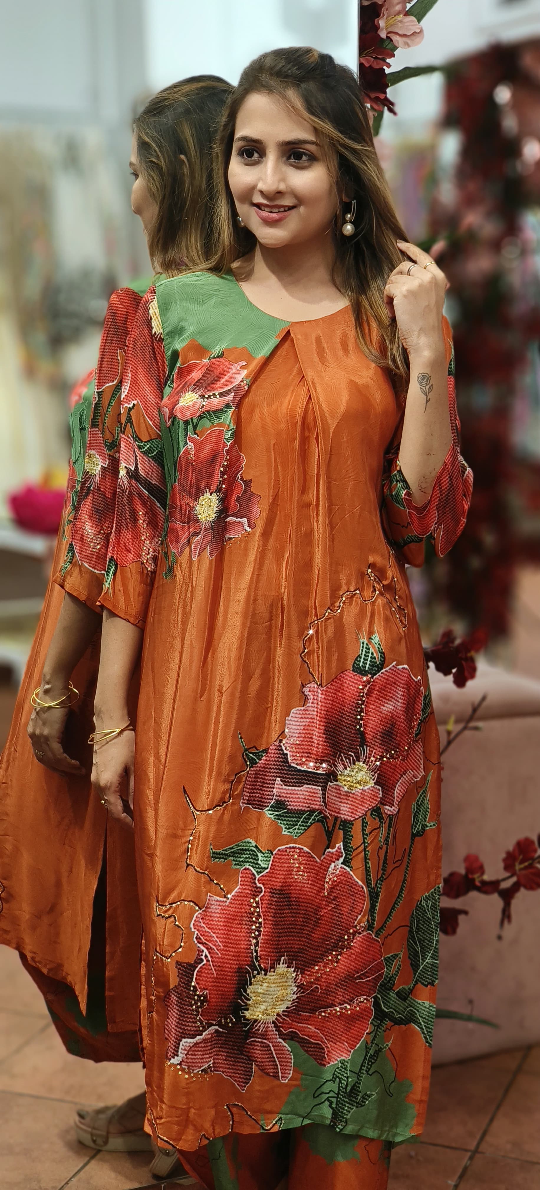 Beautiful Flower Digital print pure Crape Kurta pant-05983